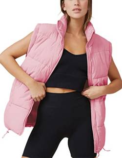 Huaqiao Damen Gesteppte Puffer Weste Leichte Ärmellos Gepolsterte Weste Jacke Stehkragen Warme Oberbekleidung, rose, L von Huaqiao