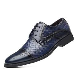 Herren Business Casual Kleid Schuhe Italien Prinz Klassische Flügelspitze Schnürhalbschuhe Modern Formell Gewebt Leder Oxfords, Blau, 44.5 EU von Huatansy