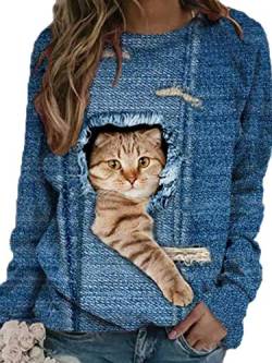Nette Katze 3D gedruckte T-Shirt der Frauen Langarm-lustige grafische Pullover Sweatshirts von Huateng