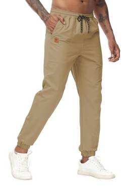 Huayuzh Cargohose Herren Baggy Cargo Hose Jogginghose Freizeithose Outdoorhose Elastische Taille mit Kordelzug Taschen Khaki L von Huayuzh