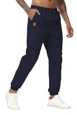 Huayuzh Cargohose Herren Baggy Cargo Hose Jogginghose Freizeithose Outdoorhose Elastische Taille mit Kordelzug Taschen Marineblau 2XL von Huayuzh