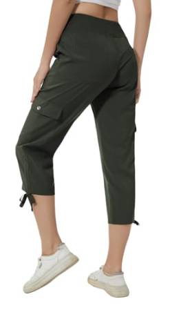 Huayuzh Damen Cargo Caprihose Wanderhose 3/4 Hose Sommer Cargohose Leichte Atmungsaktiv Athletisch Reisen Lässig Outdoorhose Military Green L von Huayuzh