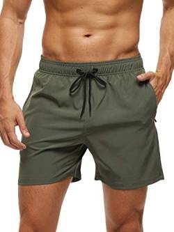 Huayuzh Herren Badehose Badeshorts für Herren Strandshorts Männer Kurz mit Kordelzug Reißverschluss Taschen Mesh-Futter ArmyGreen XL von Huayuzh