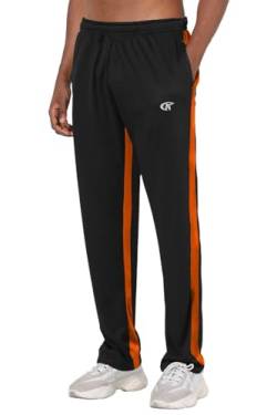 Huayuzh Herren Jogginghose Lang Jungen Baggy Trainingshose Sporthose Meshgewebe Leichte Atmungsaktiv Reißverschlusstaschen Schwarz Orange S von Huayuzh