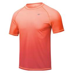 Huayuzh Herren Rashguard T-Shirt Schwimm Shirt Schnelltrocknend Leicht Atmungsaktiv Surfen Angeln Wandern Shortsleeve Top Verlaufsfarbe Orange L von Huayuzh