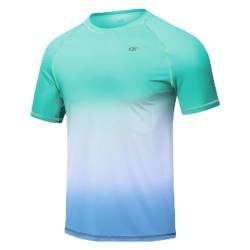 Huayuzh Herren UV Shirt Rashguard T-Shirt Schwimm Shirt Schnelltrocknend Leicht Atmungsaktiv Surfen Angeln Wandern Top Grüner Farbverlauf Blau 3XL von Huayuzh