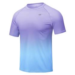 Huayuzh Herren UV Shirt Rashguard T-Shirt Schwimm Shirt Schnelltrocknend Leicht Atmungsaktiv Surfen Angeln Wandern Top Lila Farbverlauf Himmelblau XL von Huayuzh