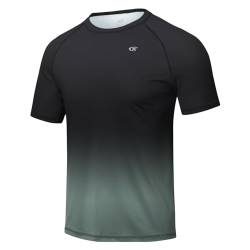 Huayuzh Herren UV Shirt Rashguard T-Shirt Schwimm Shirt Schnelltrocknend Leicht Atmungsaktiv Surfen Angeln Wandern Top Schwarzer Farbverlauf Dunkelgrau XL von Huayuzh