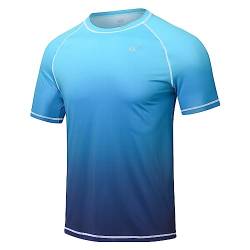 Huayuzh Herren UV Shirt Rashguard T-Shirt Schwimm Shirt Schnelltrocknend Leicht Atmungsaktiv Surfen Angeln Wandern Top Verlaufsfarbe Blau 3XL von Huayuzh