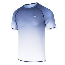 Huayuzh Herren UV Shirt Rashguard T-Shirt Schwimm Shirt Schnelltrocknend Leicht Atmungsaktiv Surfen Angeln Wandern Top Verlaufsfarbe Marineblau 3XL von Huayuzh