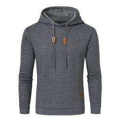 Huayuzh Hoodie Herren Kapuzenpullover Casual Langarm Karierten Jacquard Hooded Sweat Sweatshirt mit Kordelzug Kapuze Dunkelgrau S von Huayuzh