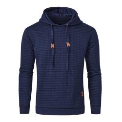 Huayuzh Hoodie Herren Kapuzenpullover Casual Langarm Karierten Jacquard Hooded Sweat Sweatshirt mit Kordelzug Kapuze Marineblau XXL von Huayuzh