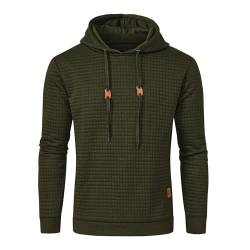 Huayuzh Hoodie Herren Kapuzenpullover Casual Langarm Karierten Jacquard Hooded Sweat Sweatshirt mit Kordelzug Kapuze Military Green S von Huayuzh