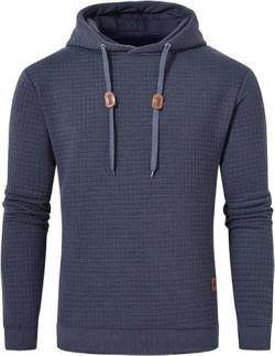 Huayuzh Hoodie Herren Kapuzenpullover Casual Langarm Karierten Jacquard Hooded Sweat Sweatshirt mit Kordelzug Kapuze Mittelgrau blau M von Huayuzh