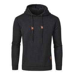 Huayuzh Hoodie Herren Kapuzenpullover Casual Langarm Karierten Jacquard Hooded Sweat Sweatshirt mit Kordelzug Kapuze Schwarz L von Huayuzh