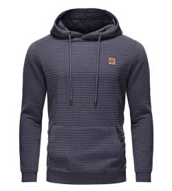 Huayuzh Hoodie Herren Kapuzenpullover Casual Langarm Karierten Kordelzug Jacquard Sweatshirt mit Kapuze Taschen Graublau XXL von Huayuzh