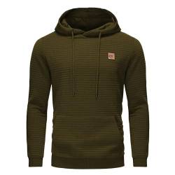 Huayuzh Hoodie Herren Kapuzenpullover Casual Langarm Karierten Kordelzug Jacquard Sweatshirt mit Kapuze Taschen Military Green S von Huayuzh