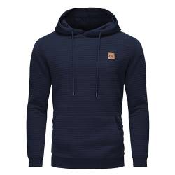 Huayuzh Hoodie Herren Kapuzenpullover Casual Langarm Karierten Kordelzug Jacquard Sweatshirt mit Kapuze Taschen Navyblue 2XL von Huayuzh