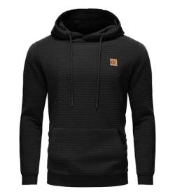 Huayuzh Hoodie Herren Kapuzenpullover Casual Langarm Karierten Kordelzug Jacquard Sweatshirt mit Kapuze Taschen Schwarz S von Huayuzh