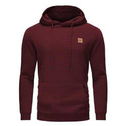 Huayuzh Hoodie Herren Kapuzenpullover Casual Langarm Karierten Kordelzug Jacquard Sweatshirt mit Kapuze Taschen Weinrot M von Huayuzh