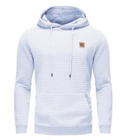 Huayuzh Hoodie Herren Kapuzenpullover Casual Langarm Karierten Kordelzug Jacquard Sweatshirt mit Kapuze Taschen Weiß 2XL von Huayuzh