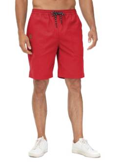 Huayuzh Kurze Hosen Herren Shorts Herren Sommer Cargo Chino Baumwolle Stretch Freizeithose Elastische Taille mit Taschen Rot M von Huayuzh