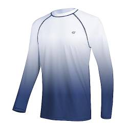 Huayuzh Rashguard Herren Schwimmen Langarmshirt Schwimm Tshirt Schnelltrocknend Atmungsaktiv Surfen Angeln Wandern Top Verlaufsfarbe Weiß XXL von Huayuzh