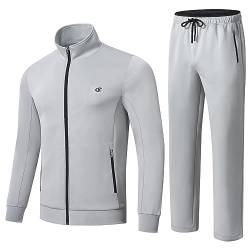 Huayuzh Trainingsanzug Herren 2 Piece Trainingsanzug Set Sportanzug Reißverschlusstasche Jogging Fitness Gym Hausanzug Dunkelgrau XXL von Huayuzh