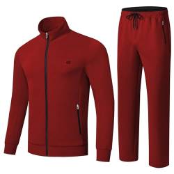 Huayuzh Trainingsanzug Herren 2 Piece Trainingsanzug Set Sportanzug Reißverschlusstasche Jogging Fitness Gym Hausanzug Rot 3XL von Huayuzh