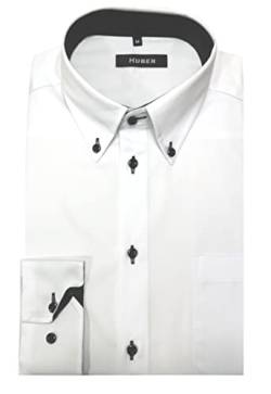 Herren Hemd Button-down Langarm Weiss-schwarz M von Huber Hemden