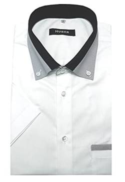 Huber Hemden Kurzarm mit Kentkragen Weiss Kontrast grau-schwarz L von Huber Hemden