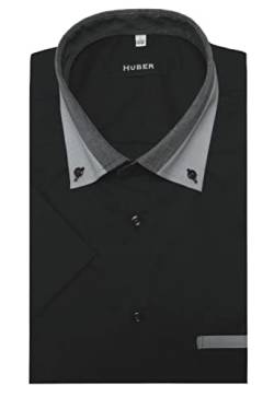 Huber Hemden Kurzarm mit Kentkragen schwarz Kontrast grau L von Huber Hemden