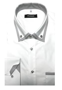 Huber Herren Hemd Button-down-Kragen Langarm Weiss-grau 3XL von Huber Hemden
