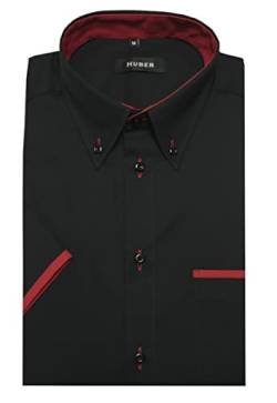 Huber Kurzarm Button-Down schwarz-rot 3XL von Huber Hemden