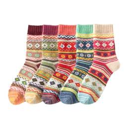 Damen Vintage Wintersocken - Lässige Vintage-Socken aus Winterstrick - Feuchtigkeitsableitende Wintersocken für Sport, Büro, Schule, Zuhause und Outdoor Hudhowks von Hudhowks