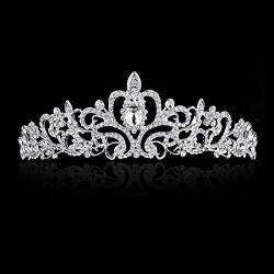 Hudhowks Silberne Kristall-Tiara-Kronen, exquisiter Kopfschmuck Strass-Edelstein-Haarschmuck Prinzessin Crown Tiara für Prom Party Cosplay von Hudhowks