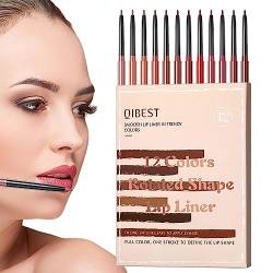 Lippen-Make-up-Set, Wasserfestes mattes Lippenstift-Set 12 Farben, Hochpigmentierter Lip Pencil Lip Crayon, langlebiger, antihaftbeschichteter Lipliner für Mädchen, Frauen und Damen Hudhowks von Hudhowks