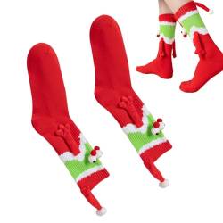 Weihnachtshandsocken,Mittlere Röhrensocken Weihnachtssocken mit den Händen haltend | Freundschafts-Hand-in-Hand-Socken, bequemes, lustiges Weihnachtsgeschenk für Paare und Freunde Hudhowks von Hudhowks