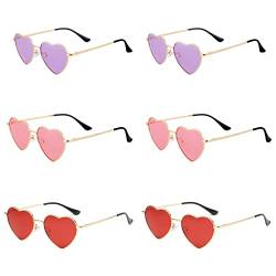 6 Stück Herz Geformt Sonnenbrille, Herz Sonnenbrille, Hippie Herzförmige Brille, Brille Herzform, Sonnenbrillen Damen Herz, Retro Herz Brille für Hippie, Herren Damen Brille für Party Alltag von Hudiepan