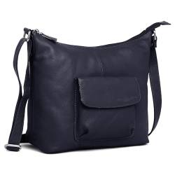 Hudson & James Designer-Umhängetasche aus echtem Leder für Damen, für den Alltag, Crossover, Cross-Body, Arbeit, iPad, Schultertasche, marineblau, M von Hudson & James