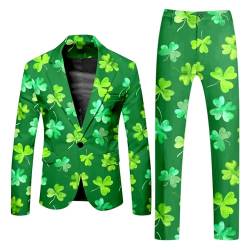 Huesdet Anzug Herren Partyanzug Herren St. Patrick's Day Luck of The Irish Kleeblatt Anzug Jackett und Hose Tailliert Party Kostüme Outfit 80er von Huesdet