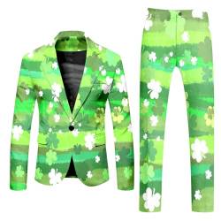 Huesdet Anzug Herren Partyanzug für Herren St. Patrick's Day Luck of The Irish Kleeblatt Anzug Jackett und Hose Tailliert Party Kostüme Outfit 80er von Huesdet