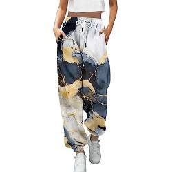 Huesdet Damen Lang Jogginghose Hohe Taille Sporthose Lose Lässige Sweathose Trainingshose mit Kordelzug und Elastischer Bund Bunt Drucken Freizeithose Mode Yoga Hosen Sweatpant mit Taschen von Huesdet