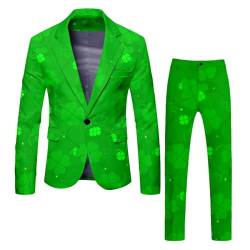 Huesdet Herren Partyanzug Herren St. Patrick's Day Luck of The Irish Kleeblatt Jackett Hose Tailliert Party Kostüme Outfit 80er (Z01-Green, M) von Huesdet