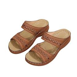 Hufu Damen Pantoletten Sommer, Modische Peeptoes Keilsandalen, Elegant Orthopädische Sandalen, Boho Sandale Badesandalen Frauen, Römersandalen Sommerschuhe Mit Absatz (39, Braun) von Hufu