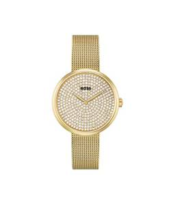 BOSS Analog Quarzuhr für Damen mit Gelbgoldfarbenes Edelstahl-Mesh-Gliederarmband - 1502659 von Hugo Boss