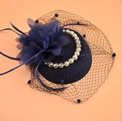1920s Perlen Veil Mesh Headwear Stirnbänder Frauen Fascinator Pillbox Hut Hochzeit Braut Elegant Haarreif Cocktail Tee Party Damen Fasching Kostüm Accessoires (Blau) von HuiXinXue