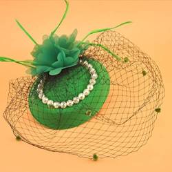 1920s Perlen Veil Mesh Headwear Stirnbänder Frauen Fascinator Pillbox Hut Hochzeit Braut Elegant Haarreif Cocktail Tee Party Damen Fasching Kostüm Accessoires (Grün) von HuiXinXue
