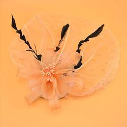 Damen Fascinator Hat Feather Veil Mesh Headband Haar Zubehör Brautschleier Haar Clip Hut Mit Netzschleier Für Partei Bankett Hochzeit Cocktail Jockey Club (champagne) von HuiXinXue