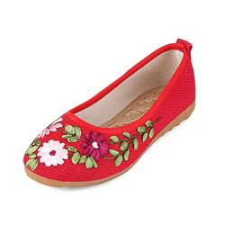 Huicai Damen Atmungsaktiv Gittergewebe Blume Hanfu-Schuhe Sandalen Flache Schuhe von Huicai